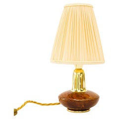 Used Small Rupert Nikoll wood table lamp with fabric shade around 1950s