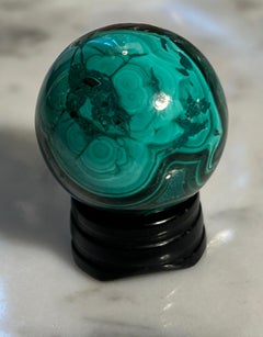 Small Russian Malachite Sphere on Black Stand