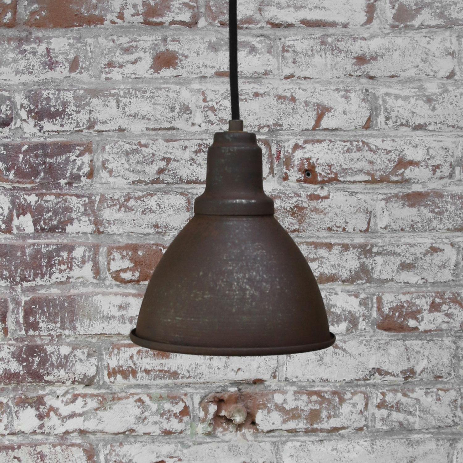 Small Rust Metal Vintage Industrial Factory Pendant Hanging Lights In Good Condition In Amsterdam, NL