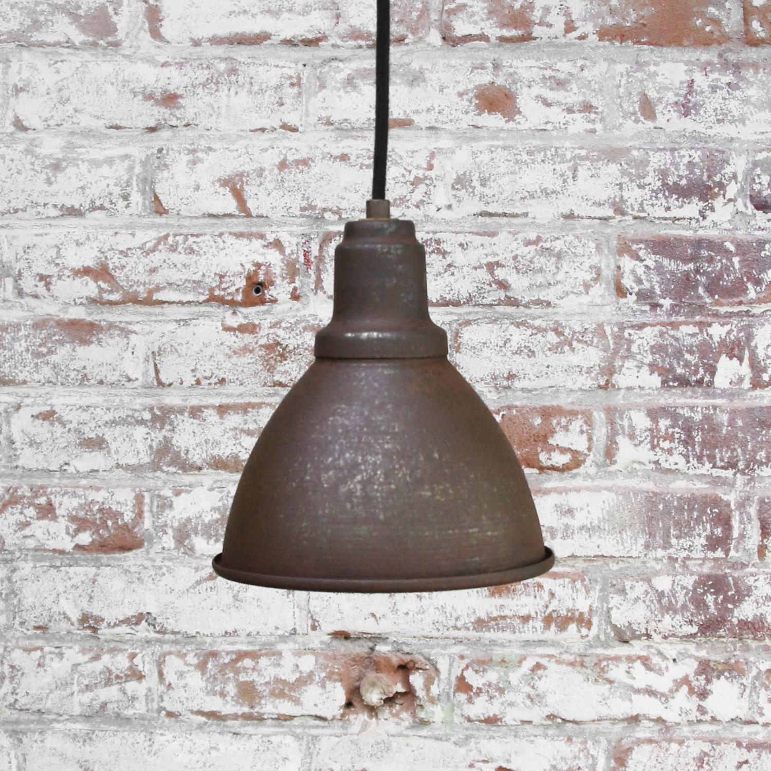 Small Rust Metal Vintage Industrial Factory Pendant Hanging Lights In Good Condition For Sale In Amsterdam, NL