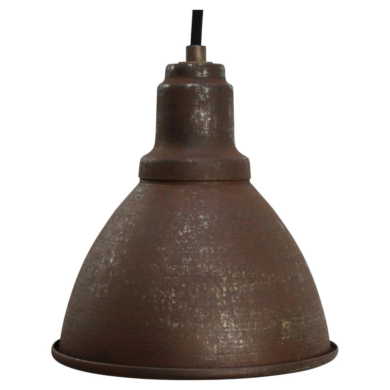 Small Rust Metal Vintage Industrial Factory Pendant Hanging Lights For Sale
