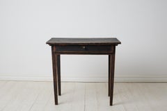 Small Rustic Antique Country House Black Table in Gustavian Style with a Drawer