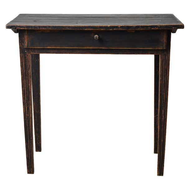 Small Rustic Antique Country House Black Table in Gustavian Style with ...