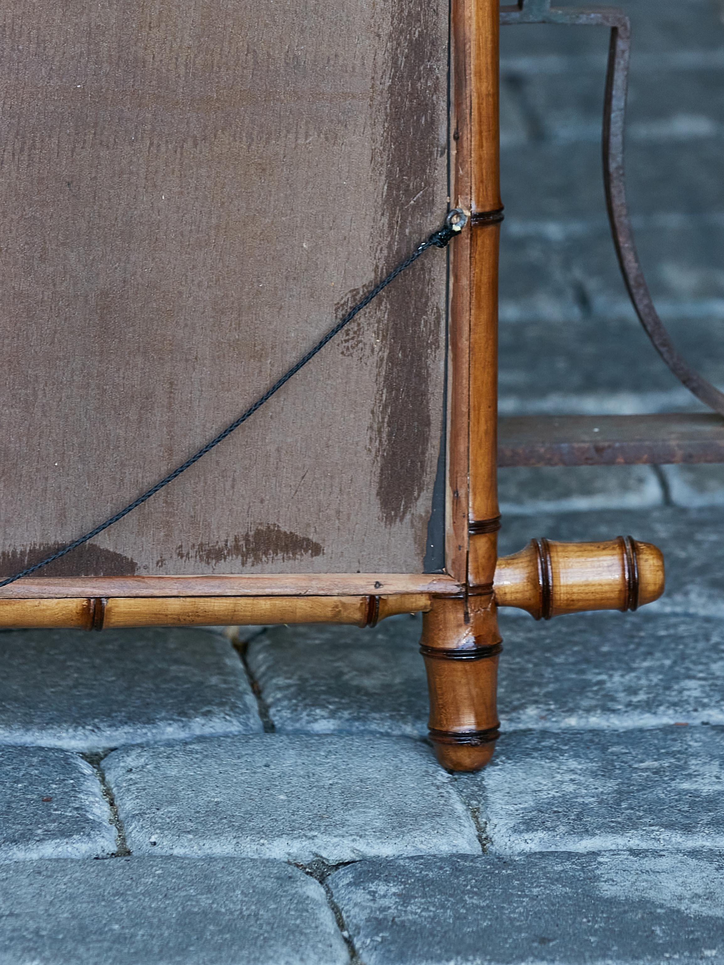 Small Rustic Faux-Bamboo 1920s French Walnut Mirror with Intersecting Corners 4