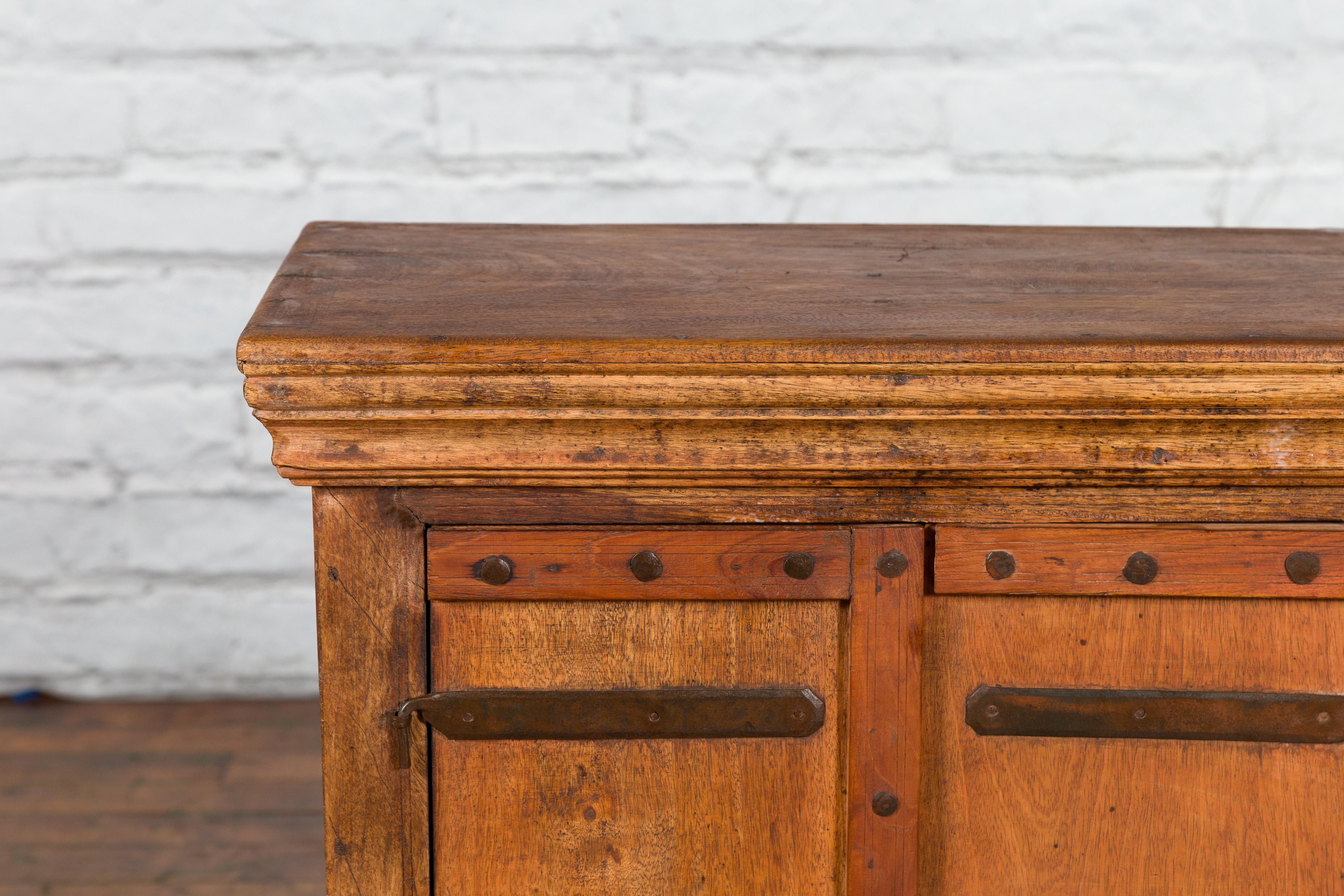 Carved Small Rustic Indian Vintage Sheesham Wood Single Cabinet with Iron Hardware For Sale