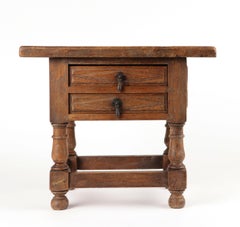 Small Rustic Oak Side Table, France, 19th Century
