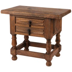 Antique Small Rustic Oak Side Table, France, 19th Century