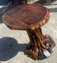 Small Rustic Root Base Oval Side Table Cabin Cottage