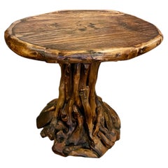 Small Rustic Root Base Oval Side Table Cabin Cottage