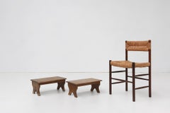Small rustic wooden stool with curved base, France ca. 1900