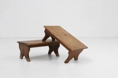 Small rustic wooden stool with curved base, France ca. 1900