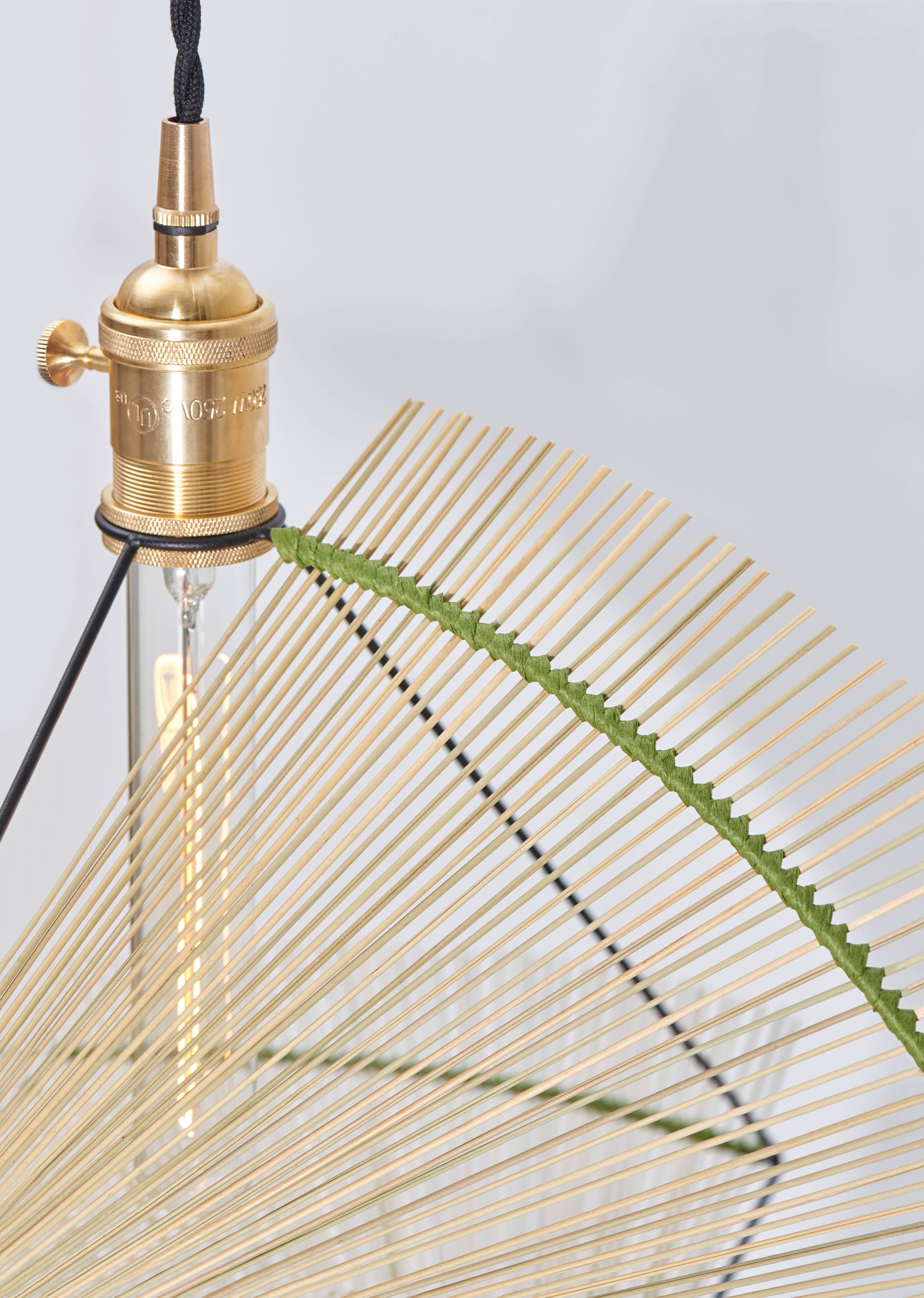 Wood Small Ryar Light, Umbrella Sedge Handcrafted Pendant For Sale