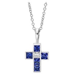 Small Sapphire and Diamond Cross Pendant