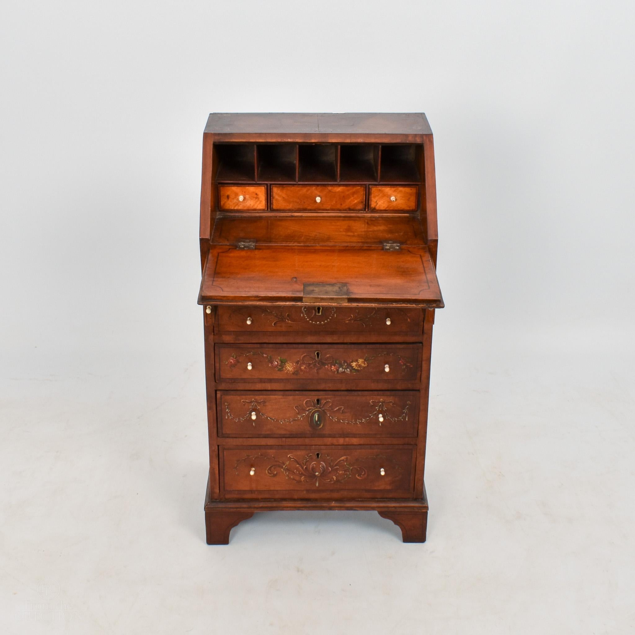 George II Childs Exceptionally Rare Satinwood Bureau Desk circa 1770 For Sale