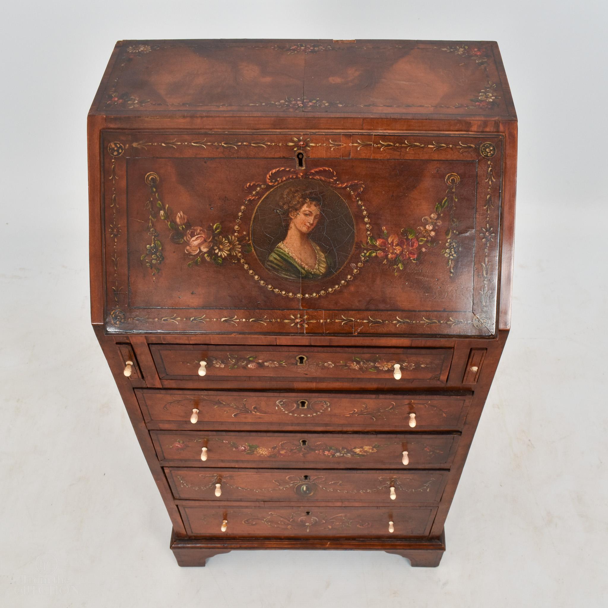 18th Century and Earlier Childs Exceptionally Rare Satinwood Bureau Desk circa 1770 For Sale
