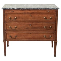 Small Scale 19th Century French Louis XVI Walnut Chest of Drawers, Marble Top