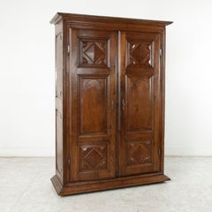 Small Scale 18th Century French Louis XIV Style Hand-Carved Oak Two-Door Armoire