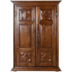Small Scale 18th Century French Louis XIV Style Hand-Carved Oak Two-Door Armoire