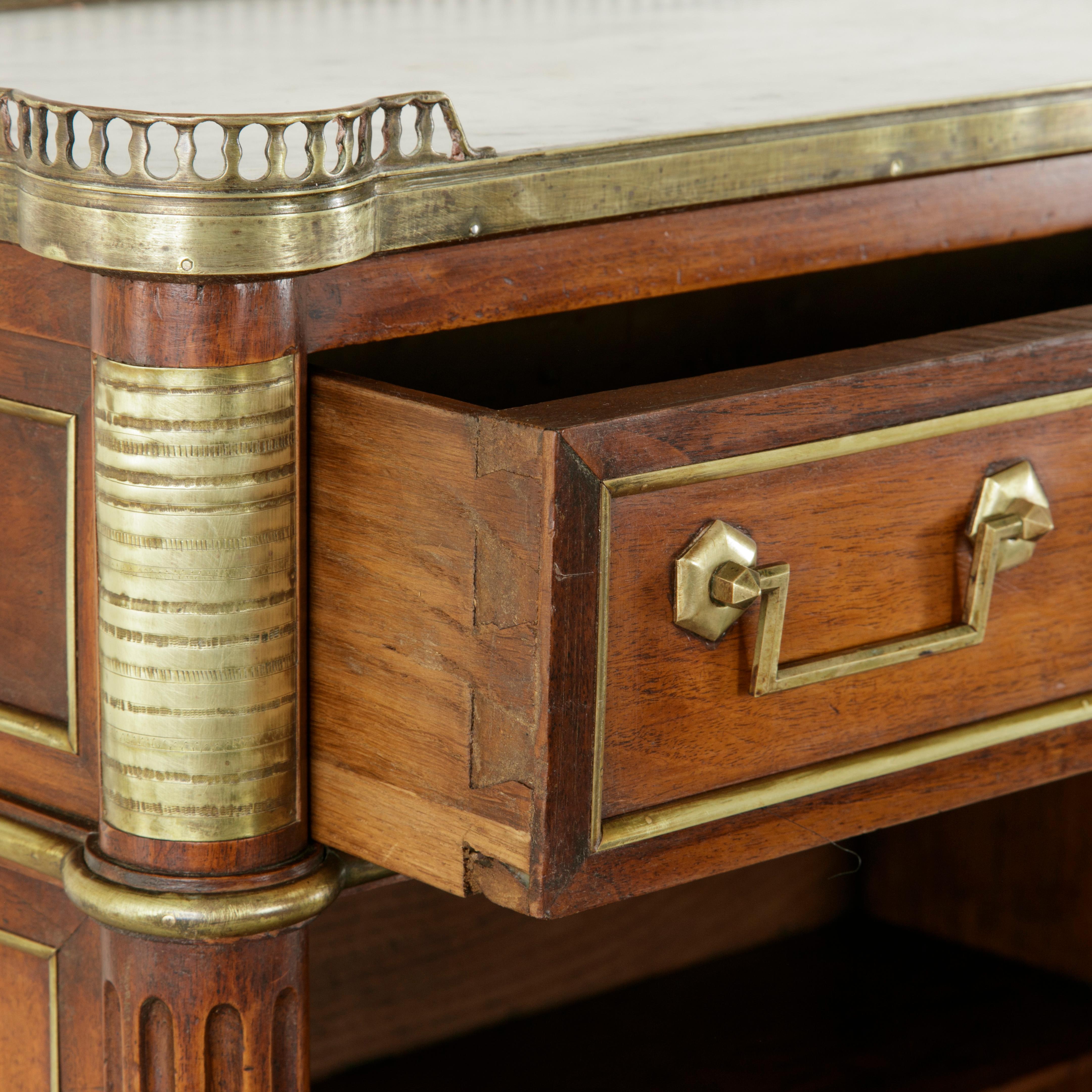 Small-Scale 18th Century French Louis XVI Period Mahogany Secretary, Marble Top 1