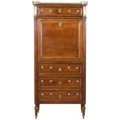 Small-Scale 18th Century French Louis XVI Period Mahogany Secretary, Marble Top