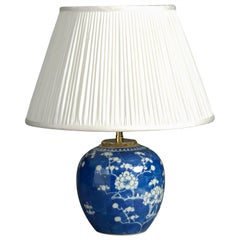 Small Scale 19th Century Blue and White Porcelain Vase Lamp