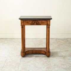 Small Scale 19th Century French Empire Period Walnut Console Table, Marble Top