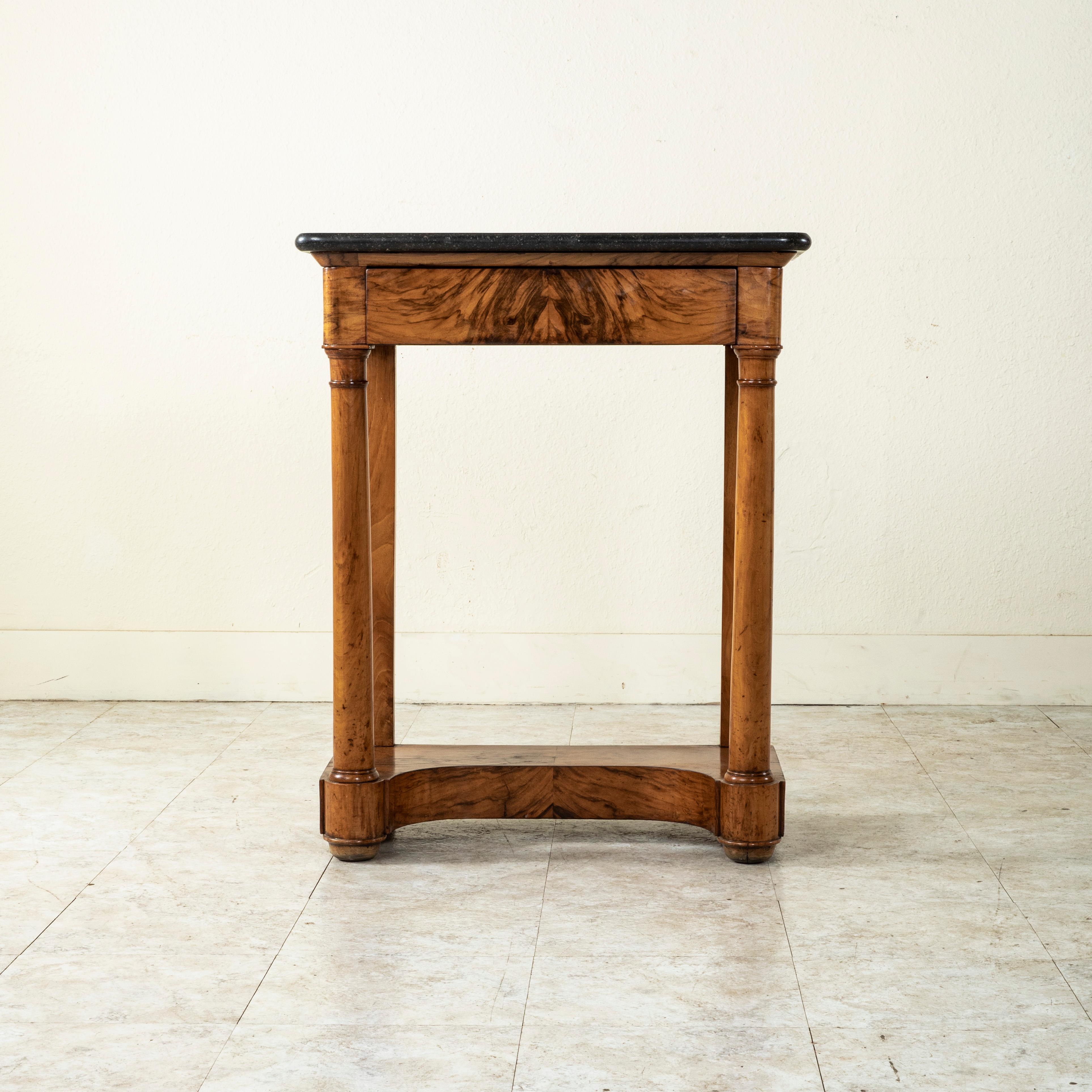 Small Scale 19th Century French Empire Period Walnut Console Table, Marble Top In Good Condition In Fayetteville, AR