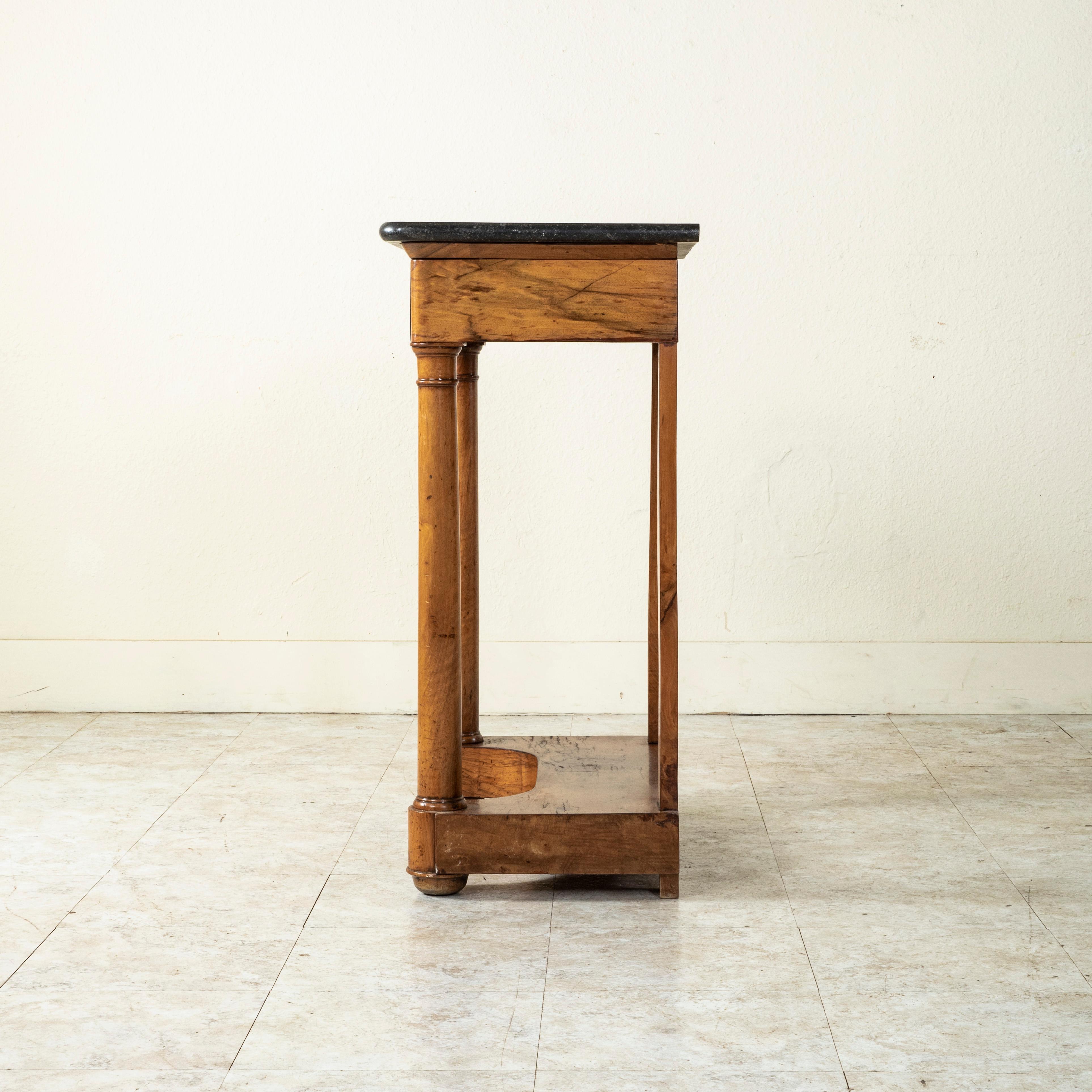 Small Scale 19th Century French Empire Period Walnut Console Table, Marble Top 1