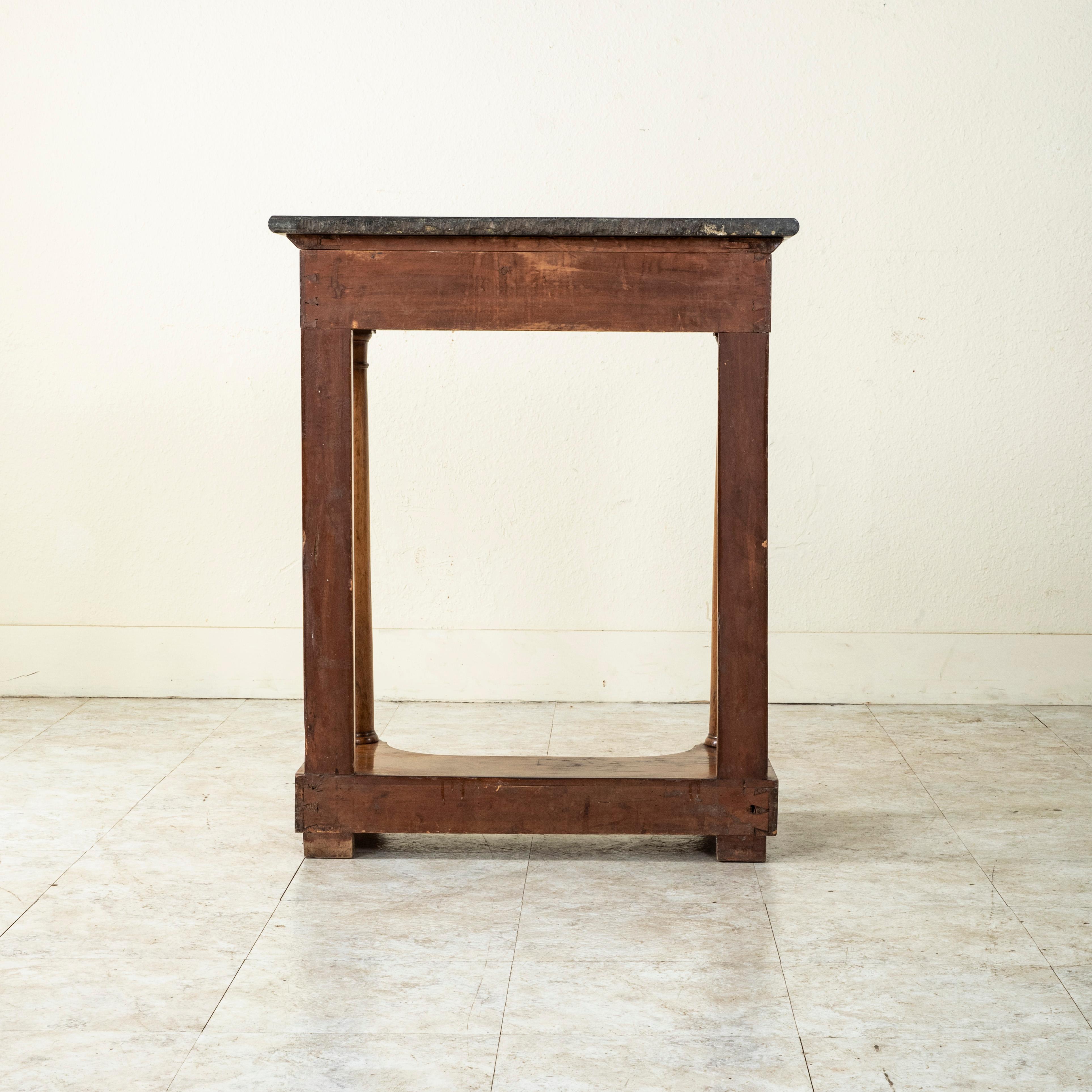 Small Scale 19th Century French Empire Period Walnut Console Table, Marble Top 2