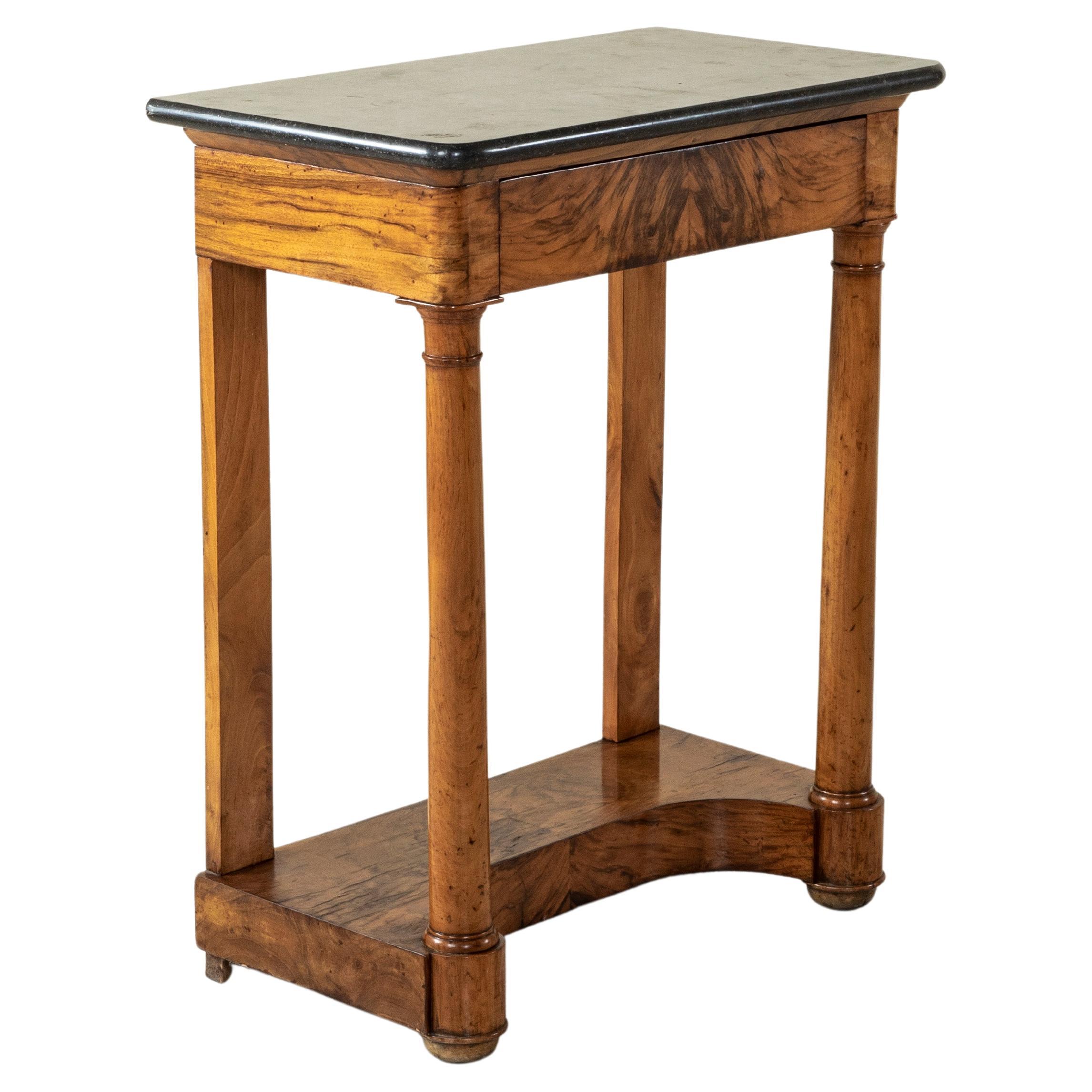 Small Scale 19th Century French Empire Period Walnut Console Table, Marble Top
