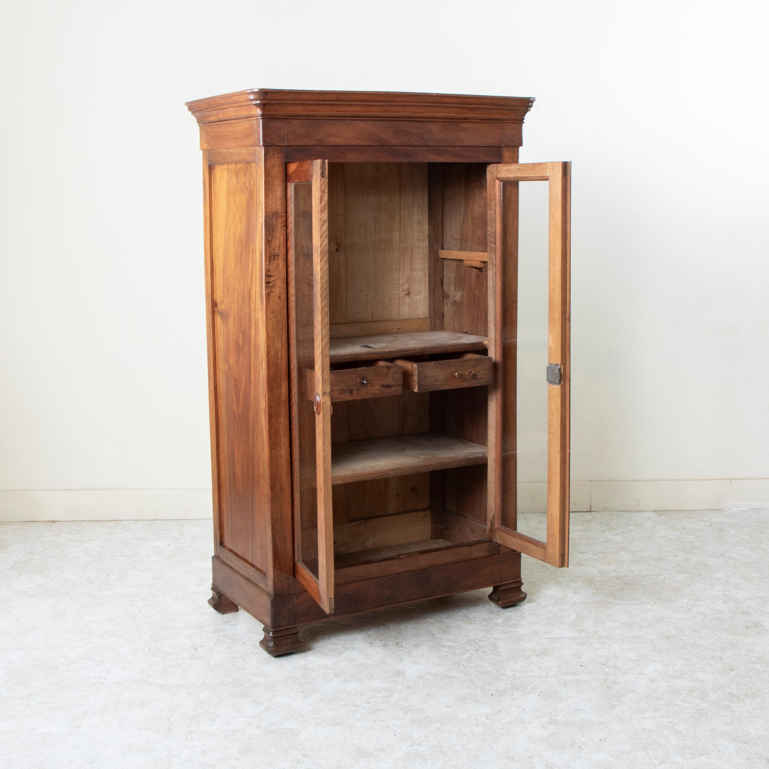 Small Scale 19th Century French Louis Philippe Period Walnut Bookcase Vitrine 2