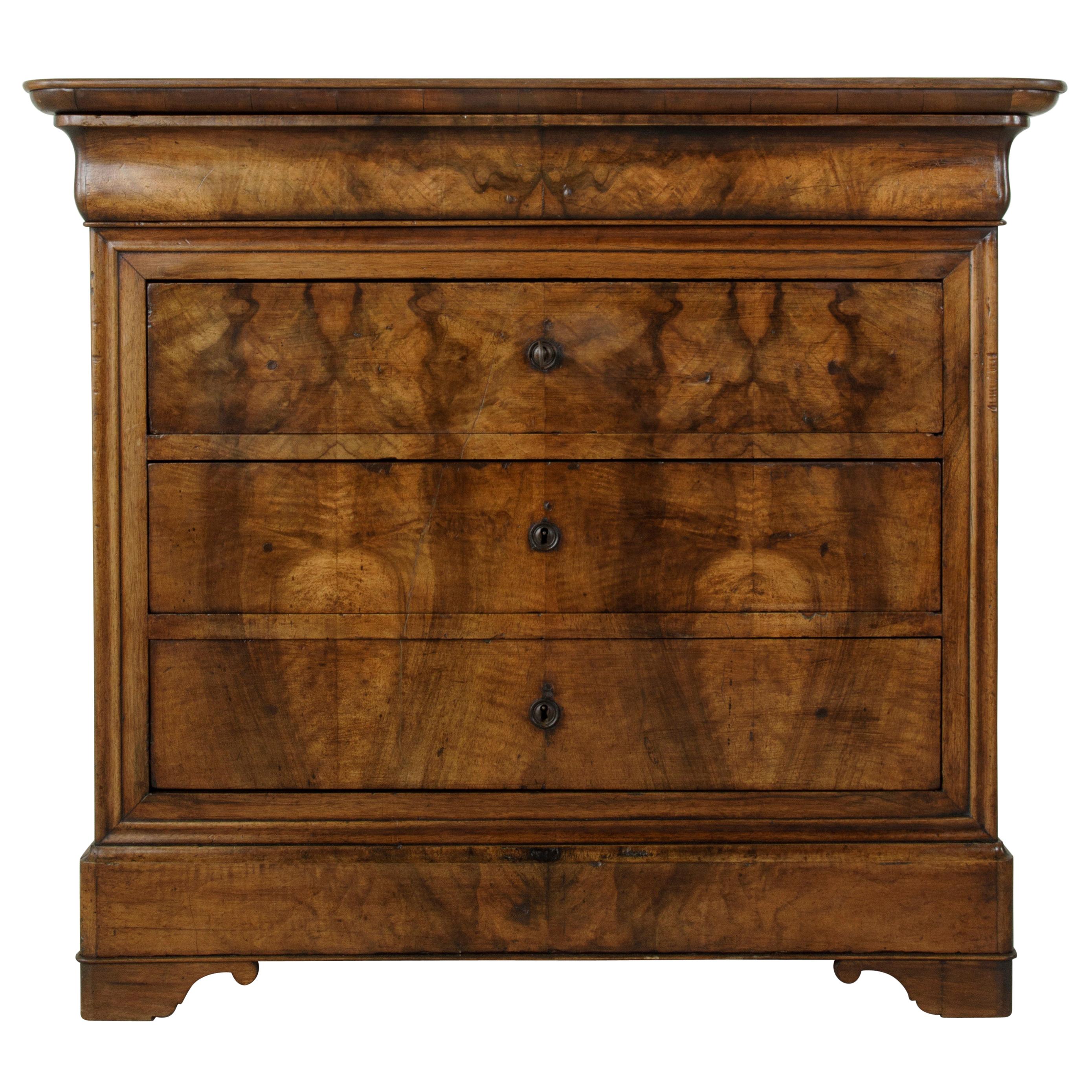 Small Scale 19th Century French Louis Philippe Period Walnut Commode or Chest