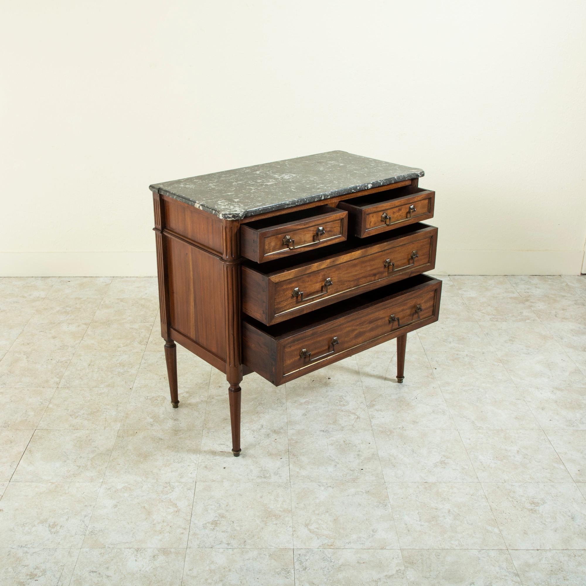 Small Scale 19th Century French Louis XVI Style Mahogany Chest, Commode, Marble 3