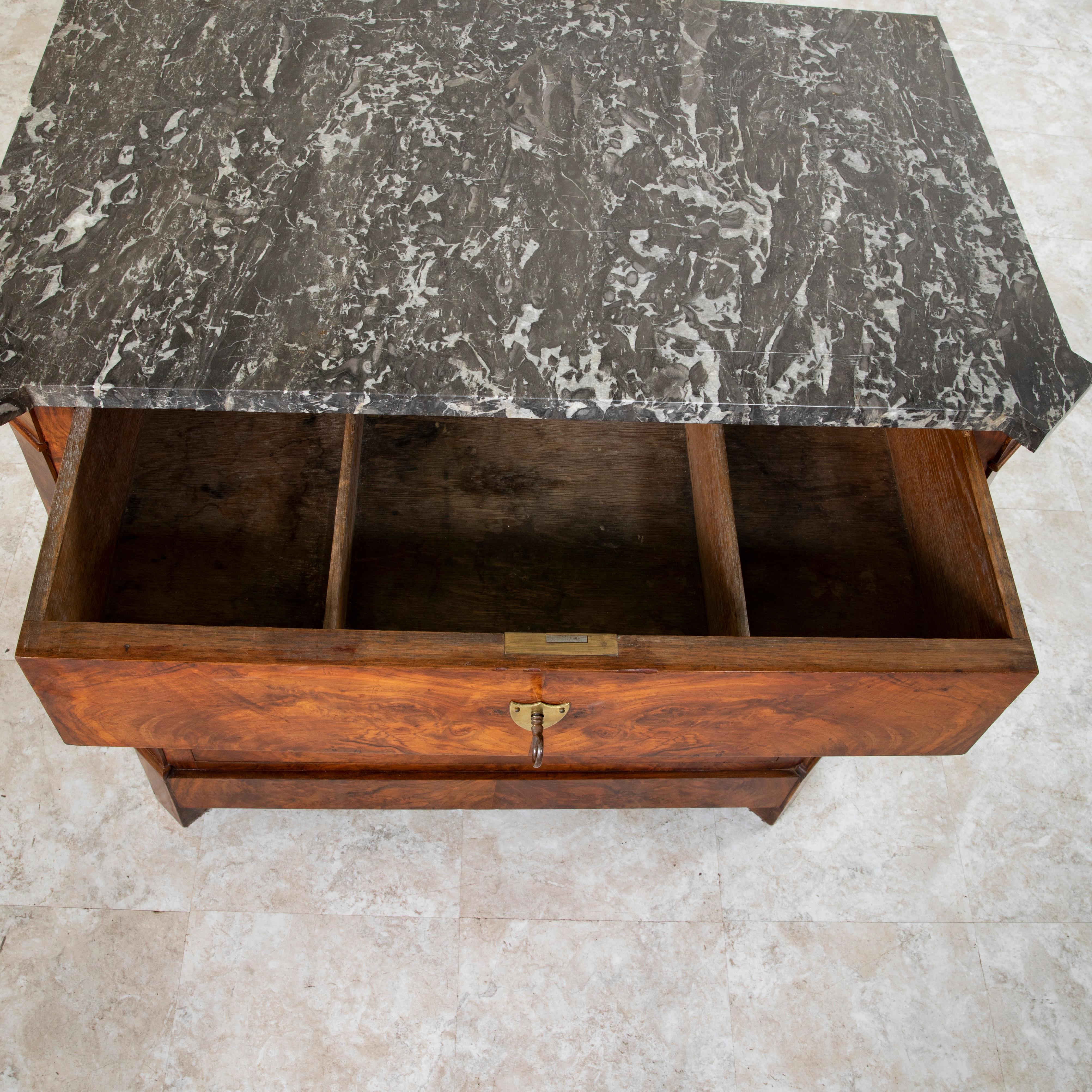 Small Scale 19th Century French Restauration Period Burl Walnut Commode 4