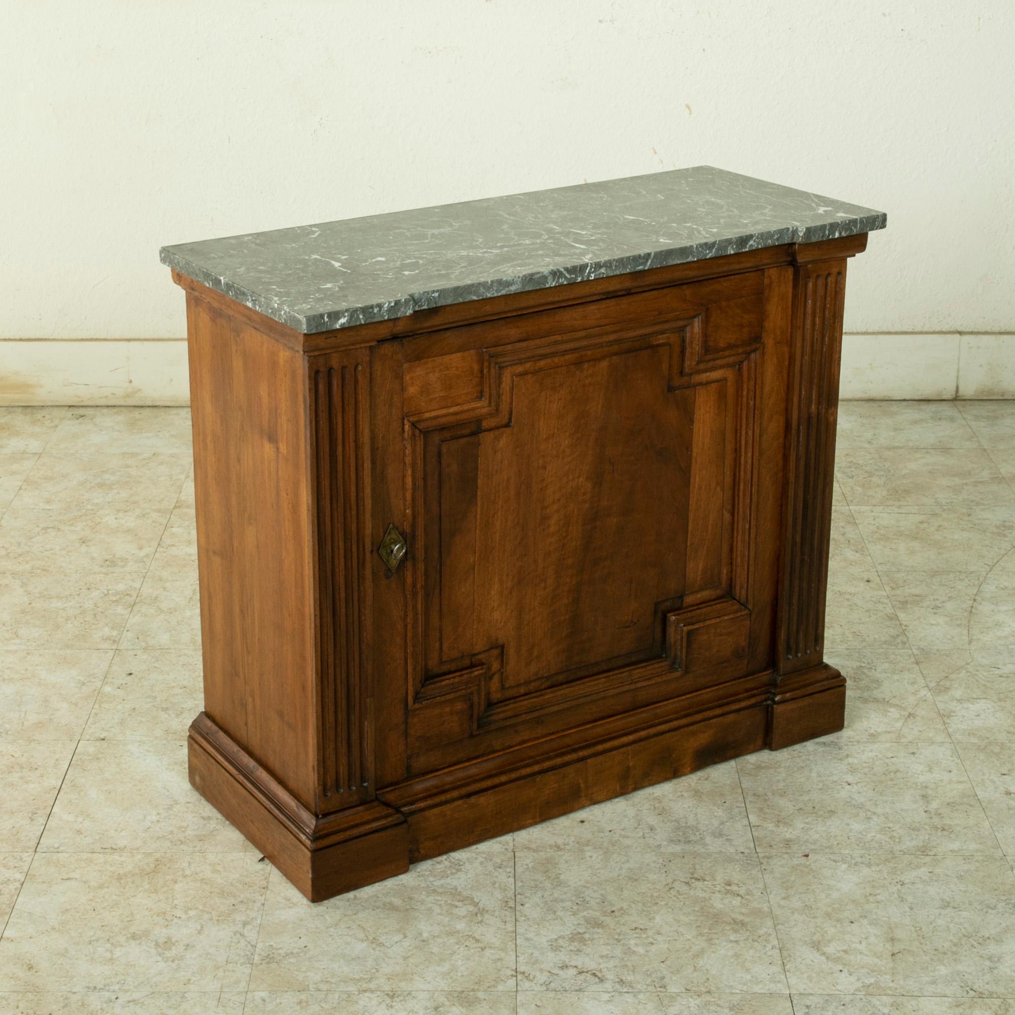 Small Scale 19th Century French Walnut Cabinet with Marble Top In Good Condition In Fayetteville, AR
