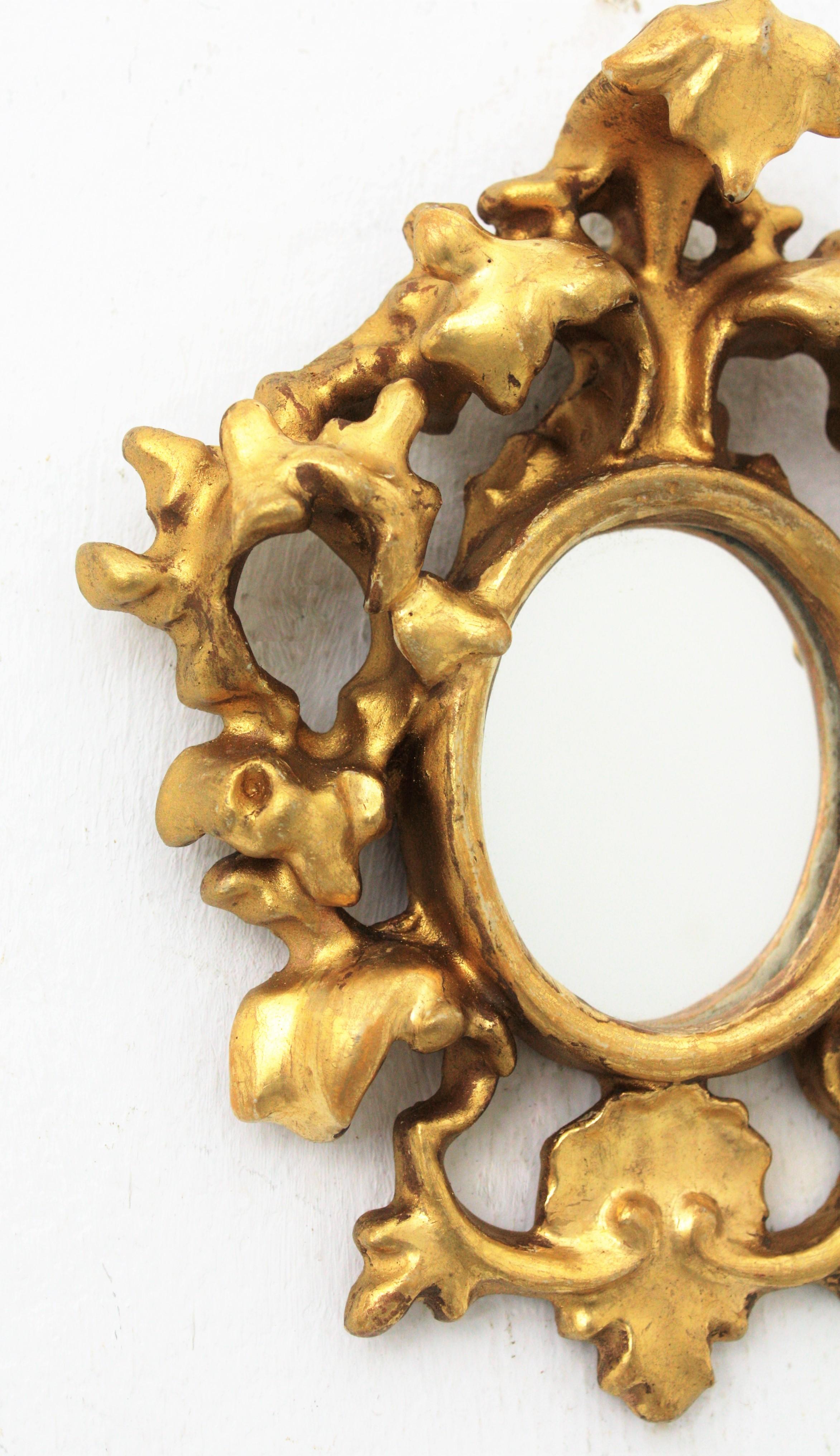 Small Scale Baroque Style Giltwood Mirror / Miniature Collection Mirror In Good Condition In Barcelona, ES
