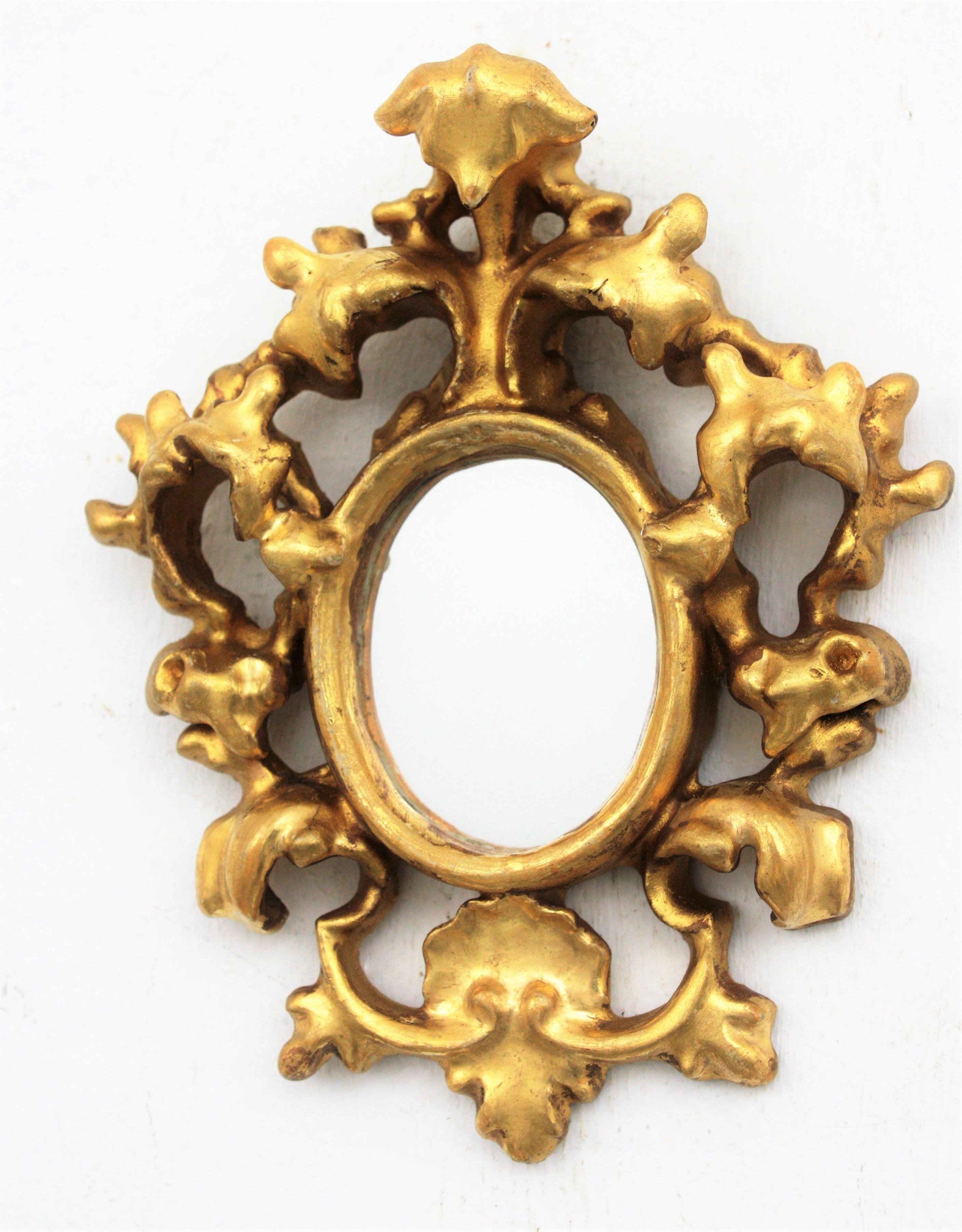 20th Century Small Scale Baroque Style Giltwood Mirror / Miniature Collection Mirror