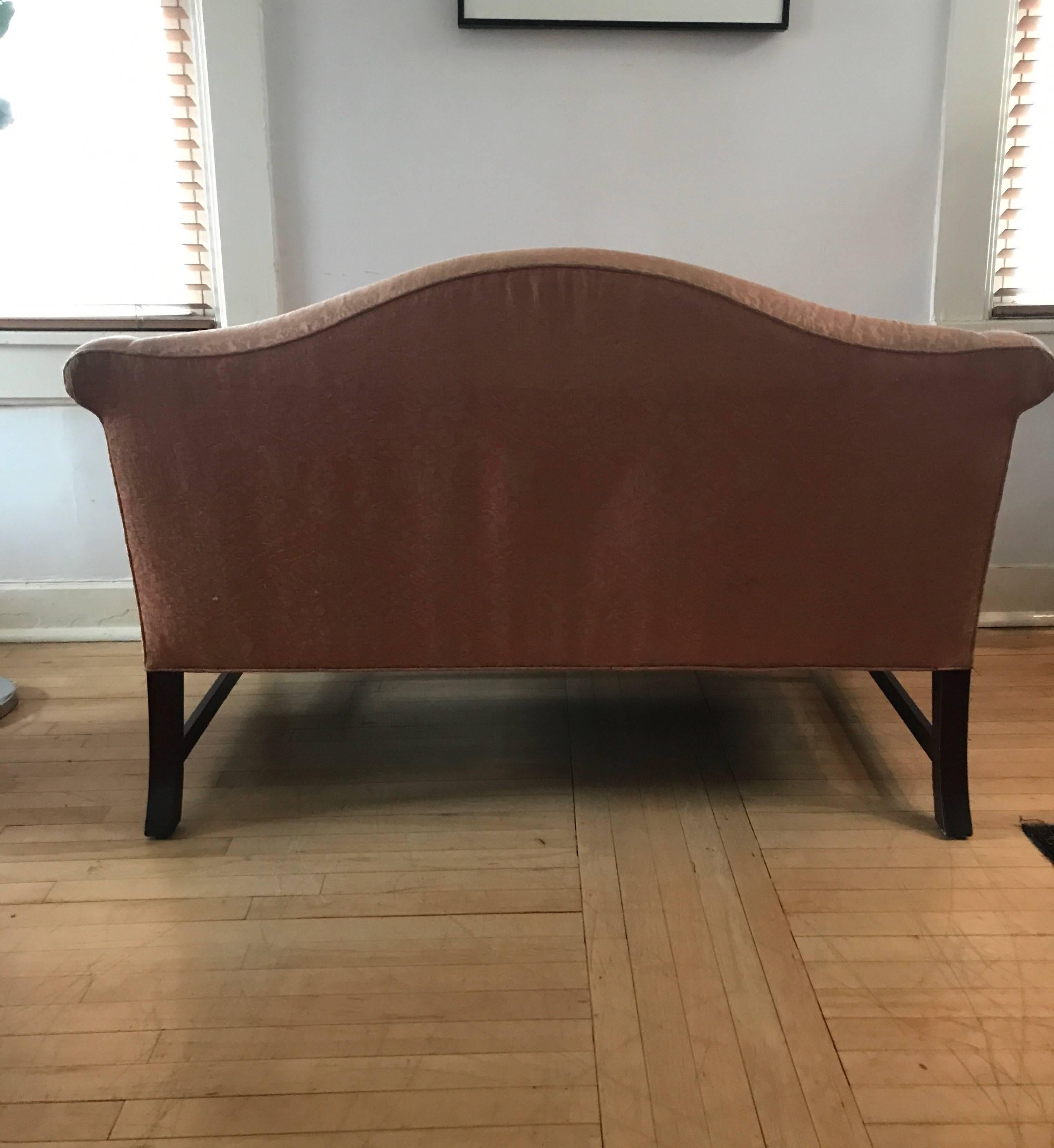 20th Century Small Scale Chippendale Style Mahogany Camelback Sofa Loveseat For Sale