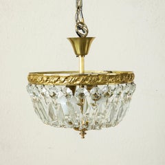Small Scale Early 20th Century French Crystal and Bronze Flush Mount, Chandelier