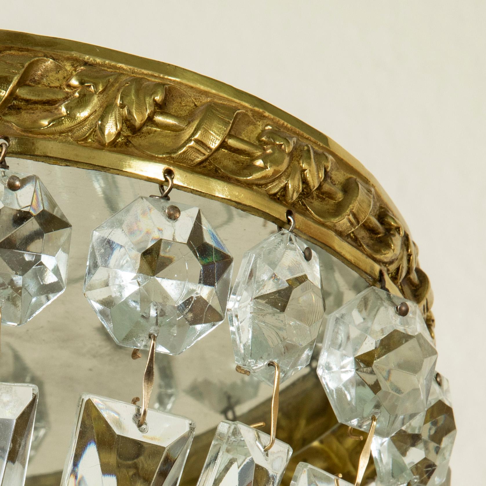 Small Scale Early 20th Century French Crystal and Bronze Flush Mount, Chandelier 2