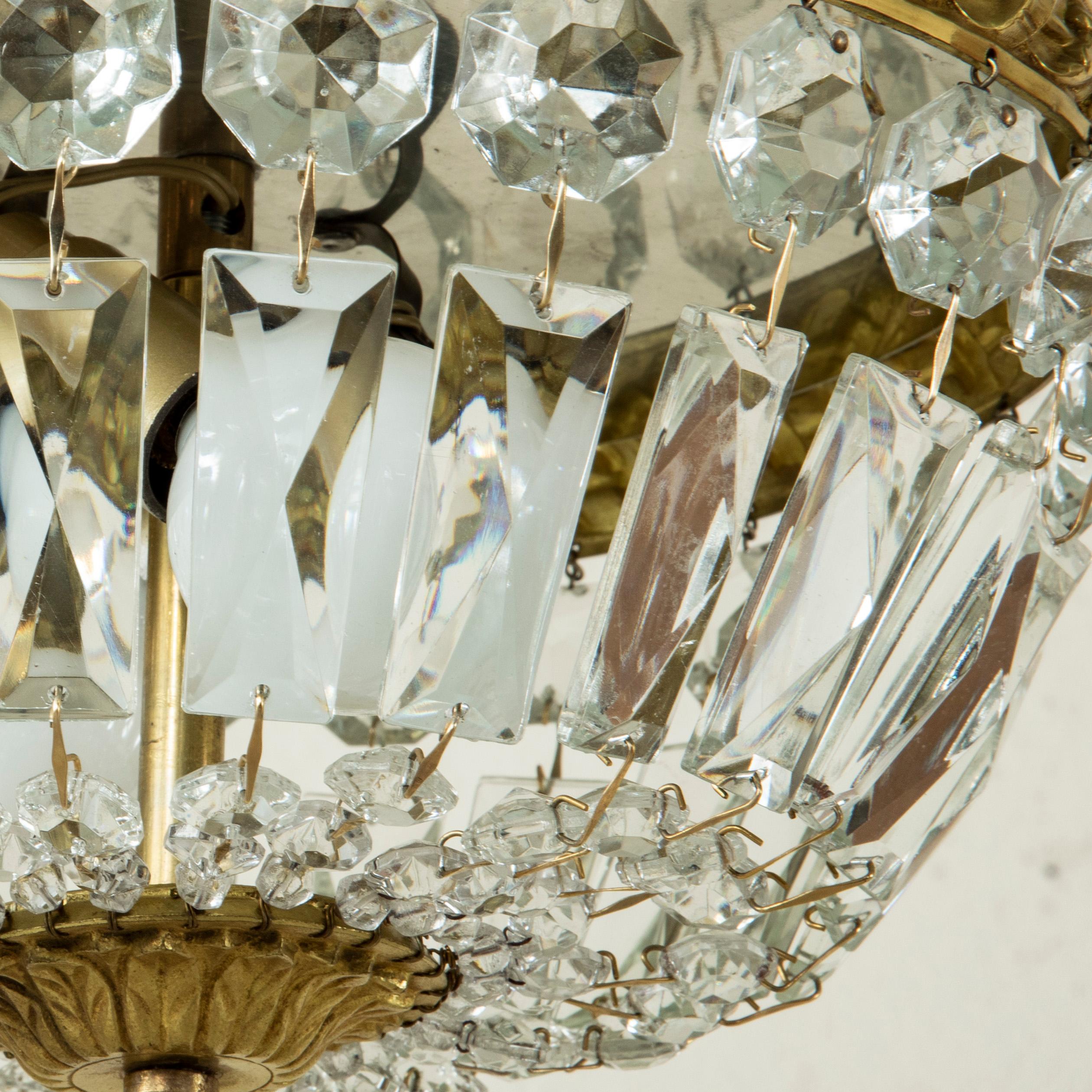 Small Scale Early 20th Century French Crystal and Bronze Flush Mount, Chandelier 3