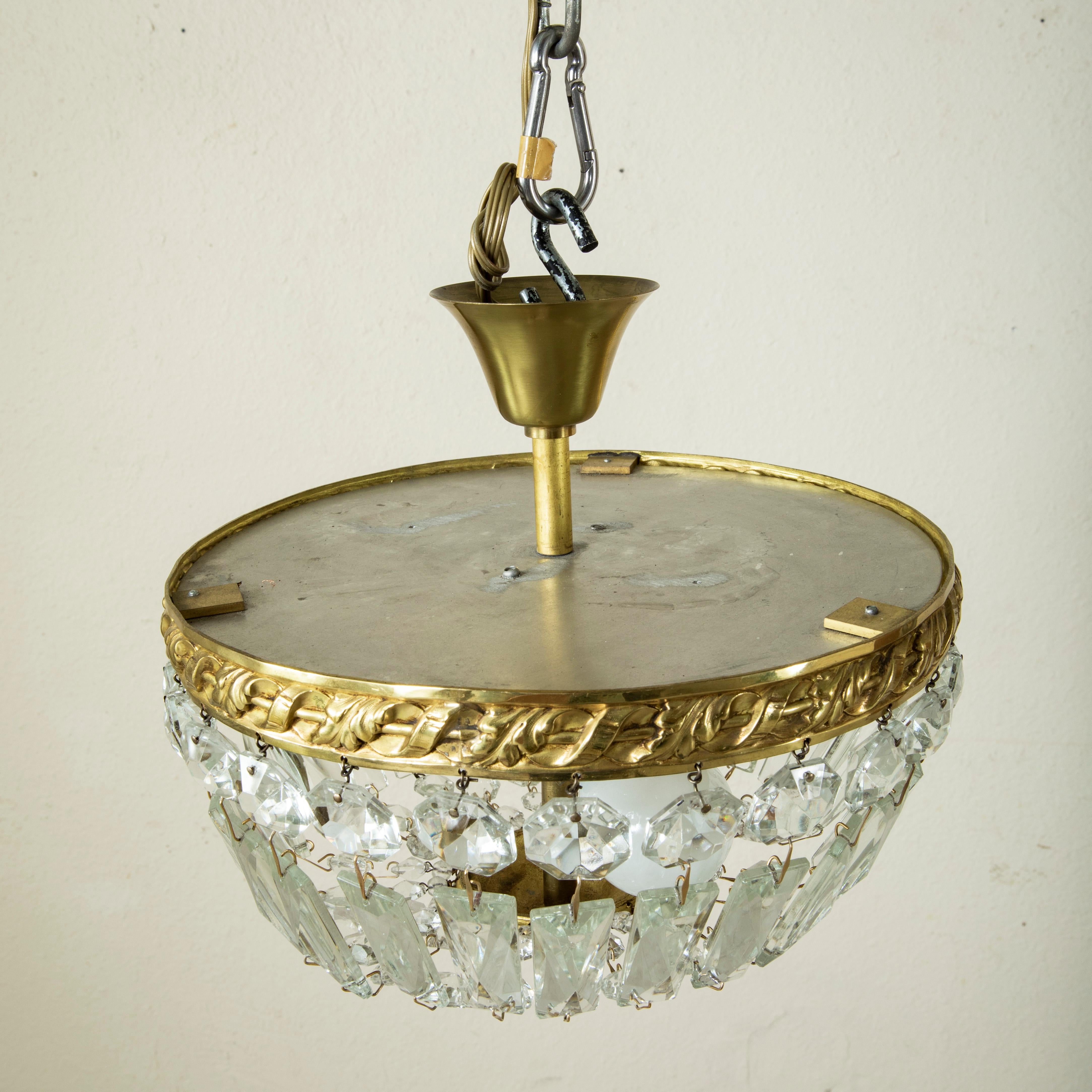 Small Scale Early 20th Century French Crystal and Bronze Flush Mount, Chandelier 4