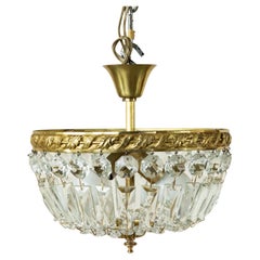 Small Scale Early 20th Century French Crystal and Bronze Flush Mount, Chandelier
