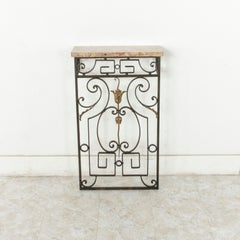 Small Scale Early 20th Century French Iron Console Table with Marble Top