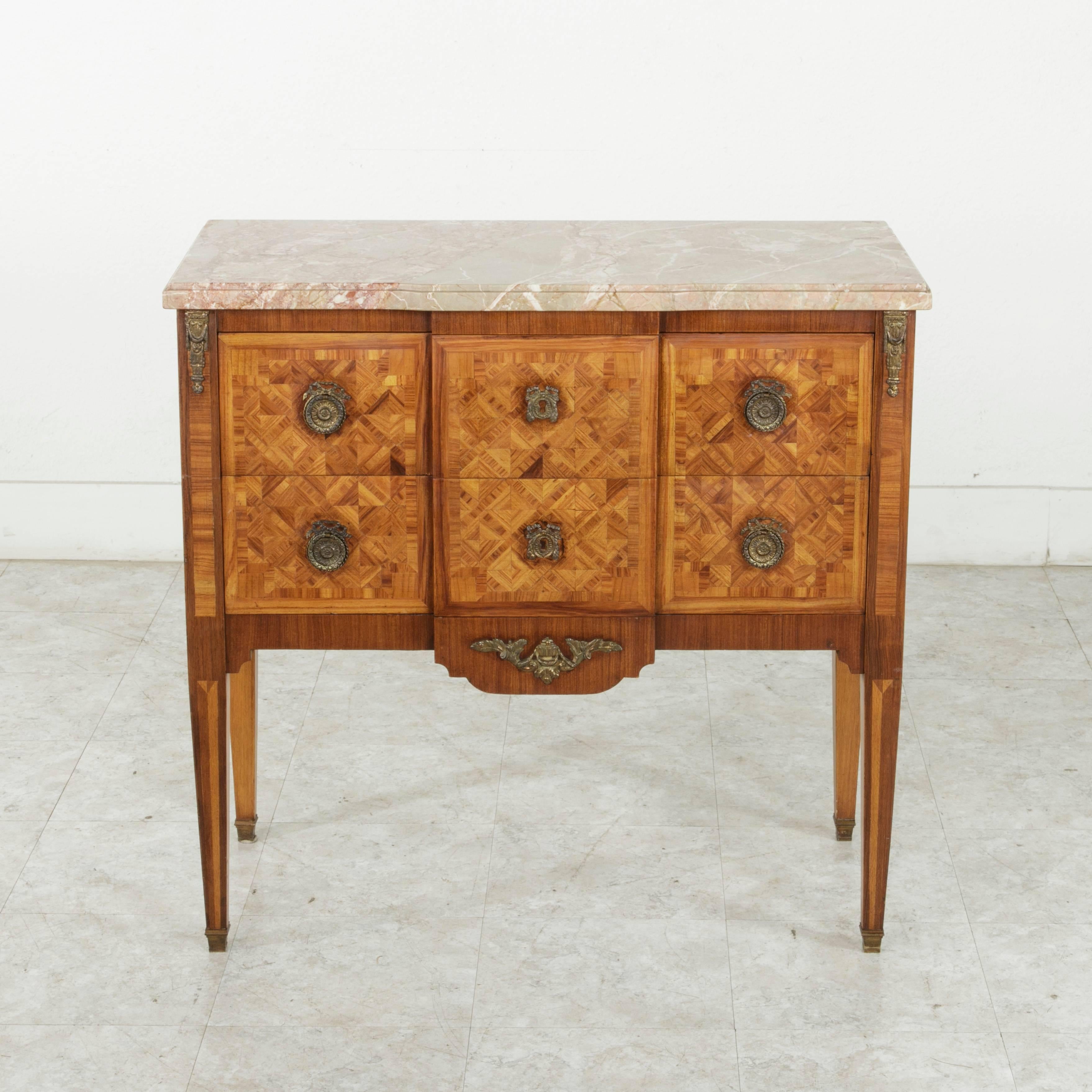 Small Scale Early 20th Century French Louis XVI Marquetry Commode or Chest In Excellent Condition In Fayetteville, AR
