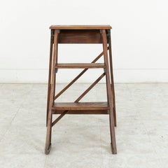 Small-Scale Early 20th Century French Oak Library Ladder with Maker's Stamp