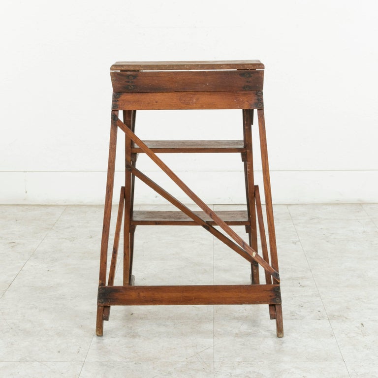 Small-Scale Early 20th Century French Oak Library Ladder with Maker's ...