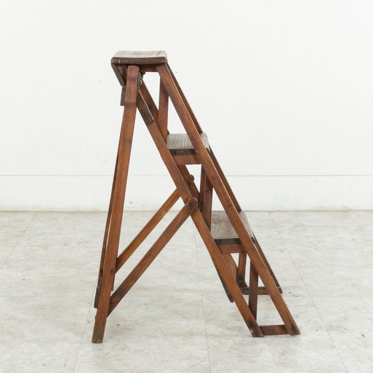 Small-Scale Early 20th Century French Oak Library Ladder with Maker's ...