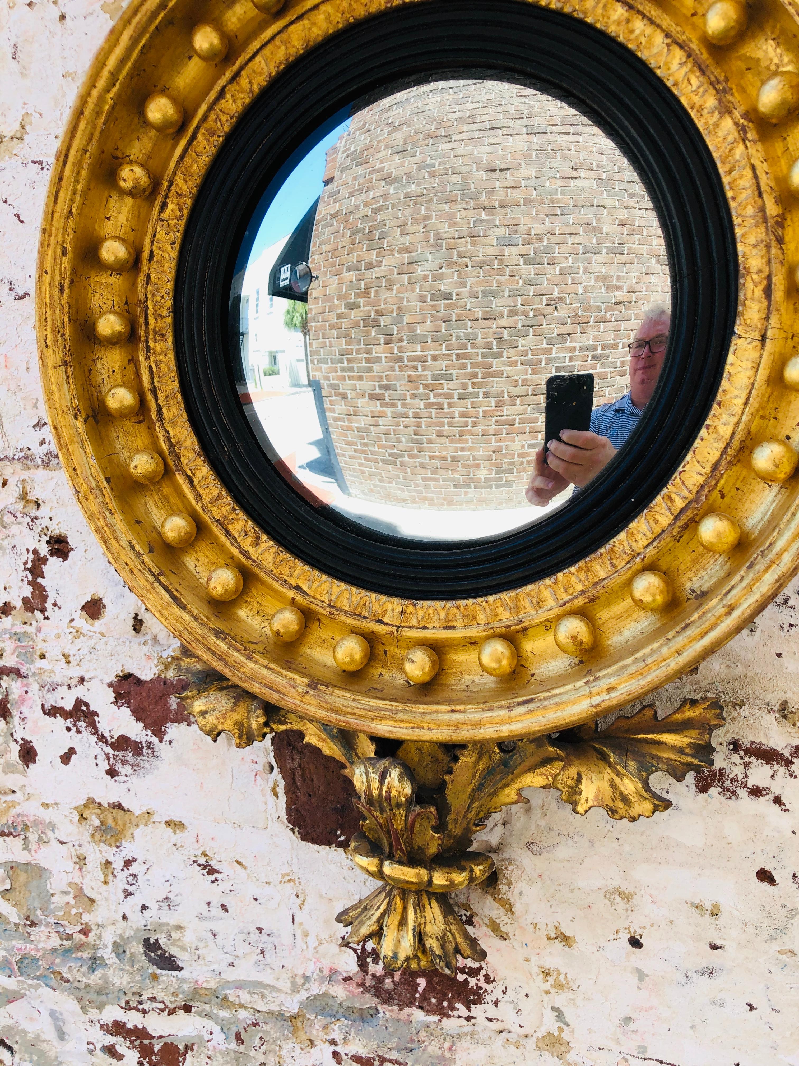 Regency Small Scale English Convex Mirror with London Makers Stamp, circa 1820