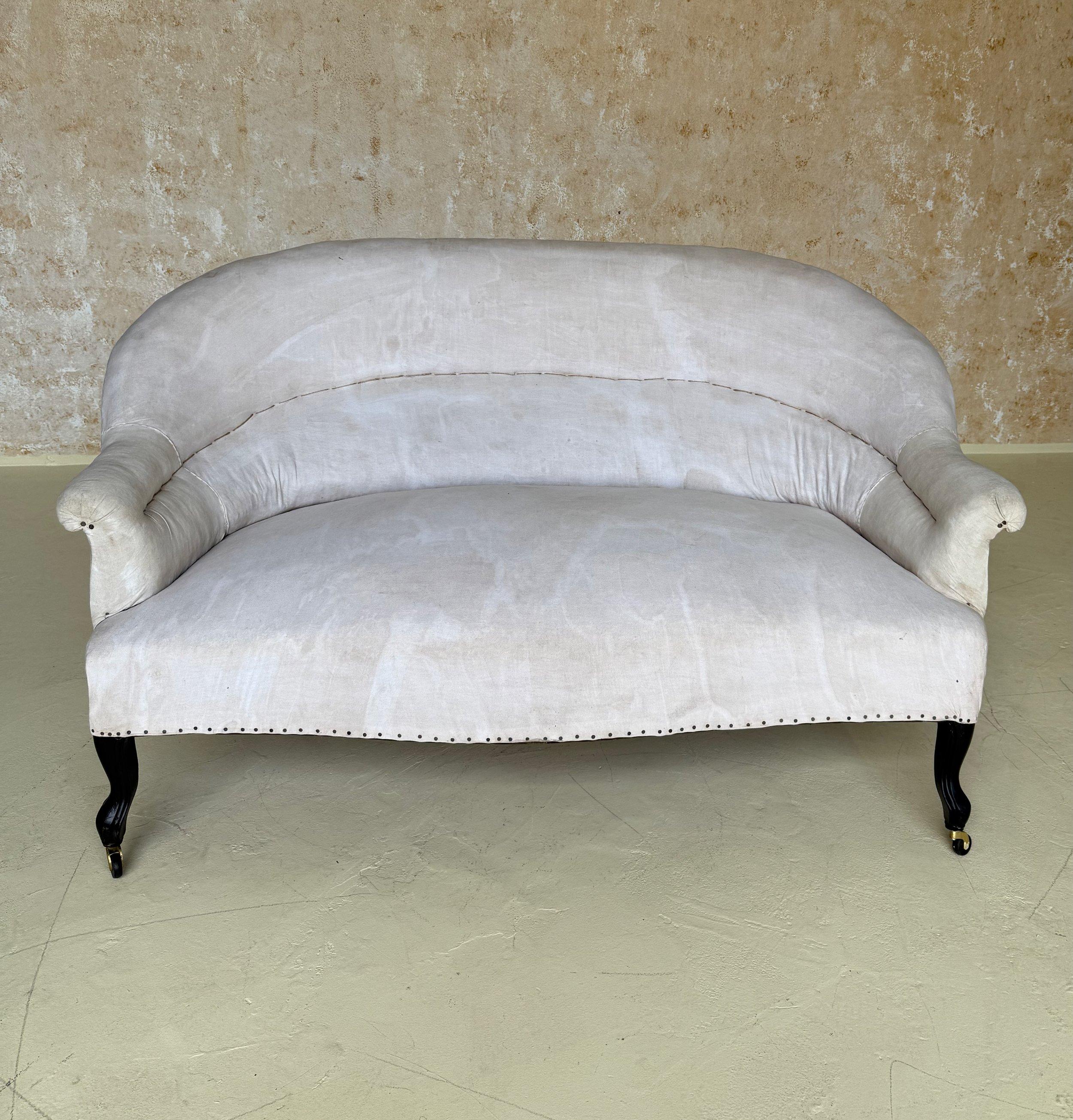 19th Century Small Scale French 19th C Napoleon III Settee in Muslin For Sale